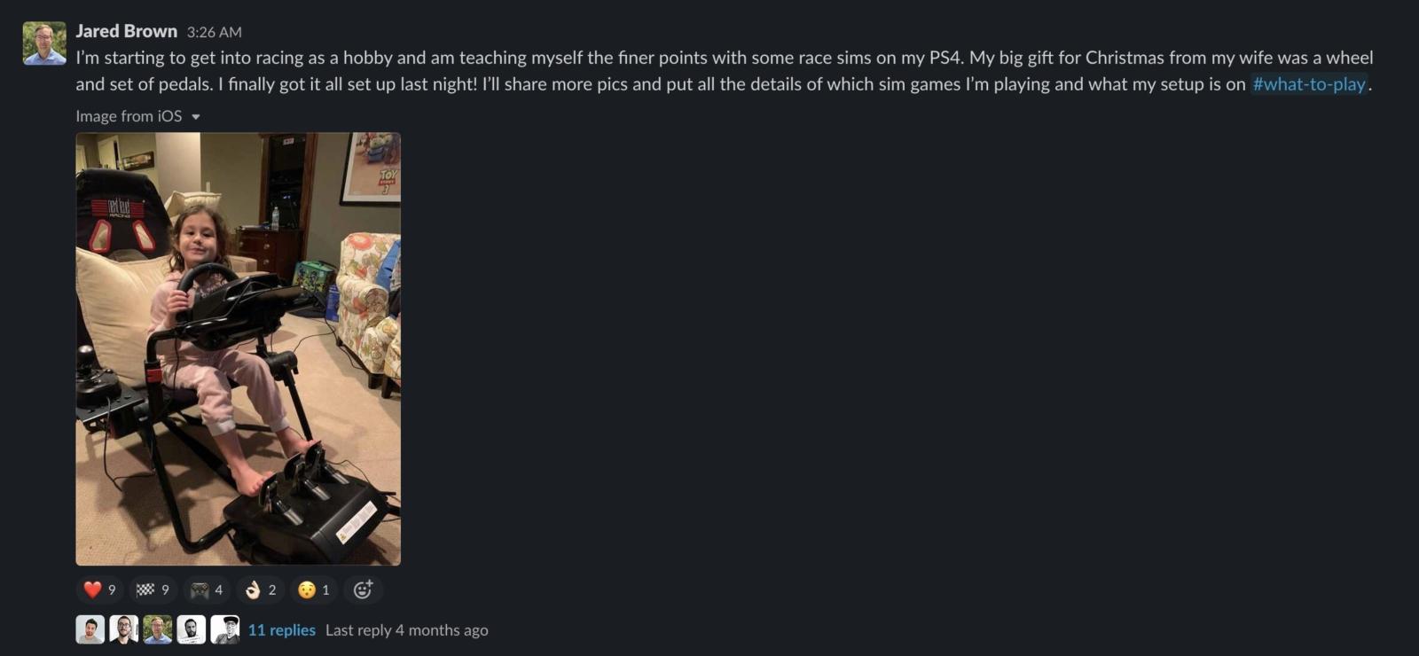 Jared Brown post in the #hobbies Slack channel.