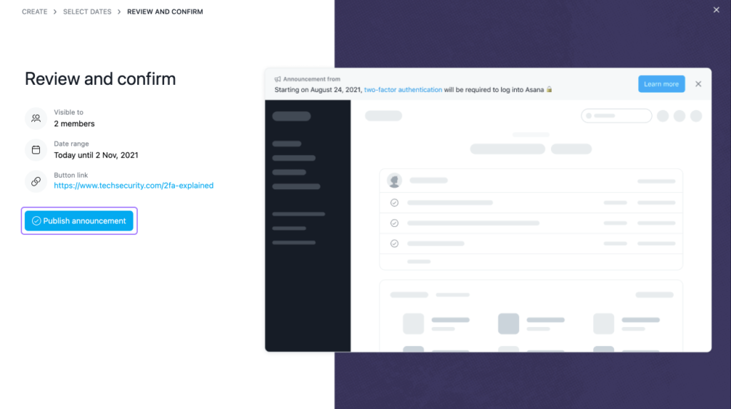 Asana announcements