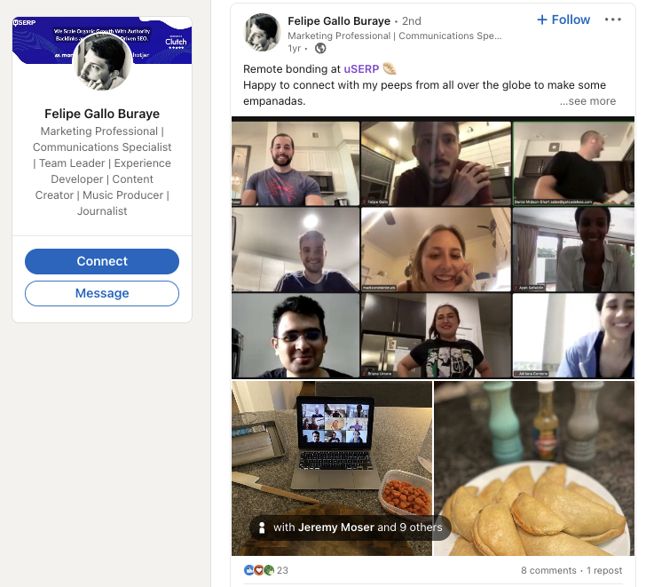 Remote bonding uSERP empanada baking class